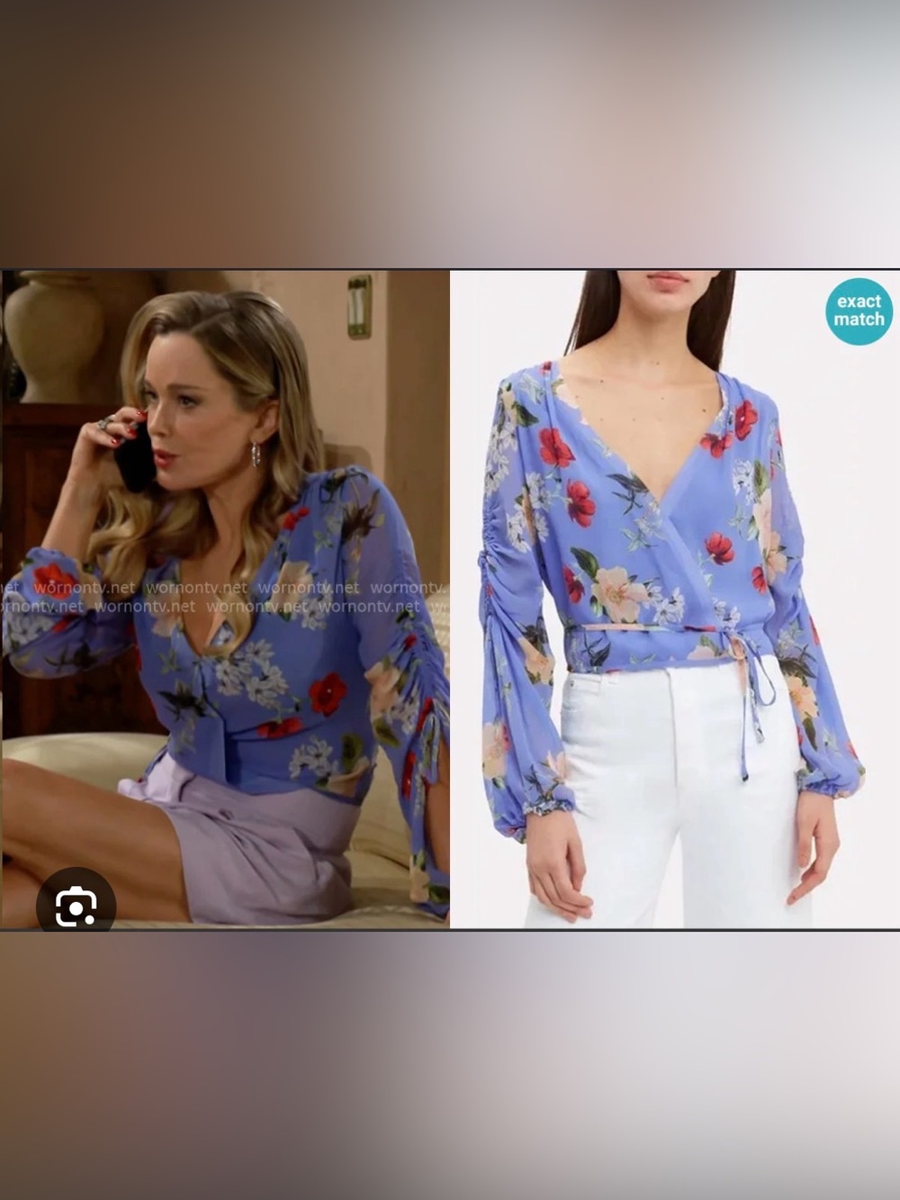 Nicholas 100% Silk Blue Floral Wrap Top